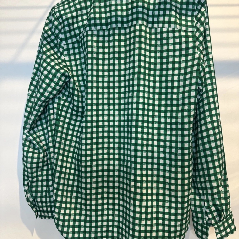 Ann Taylor Green and White Gingham Button-Down Shirt